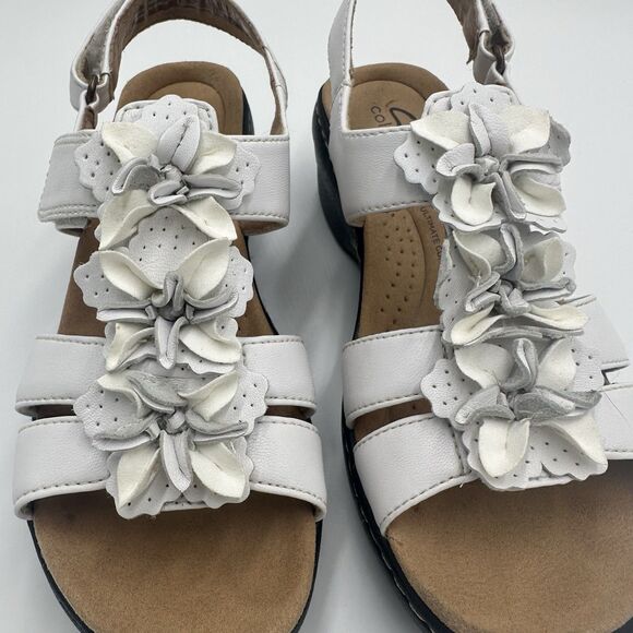 CLARKS Merliah Sheryl Leather White Flower Womens 6 Slingback Sandals Shoes - Picture 3 of 15